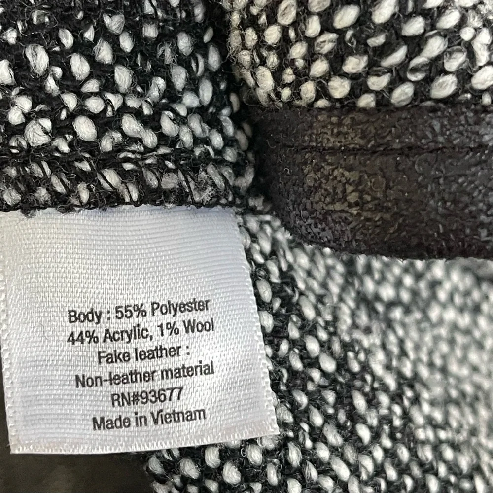 a.n.a. Boucle Tweed Faux Leather Open Front Cropped Jacket Black and Gray - 2X